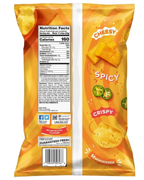 Lays Cheddar Jalapeno Flavored Potato Chips back