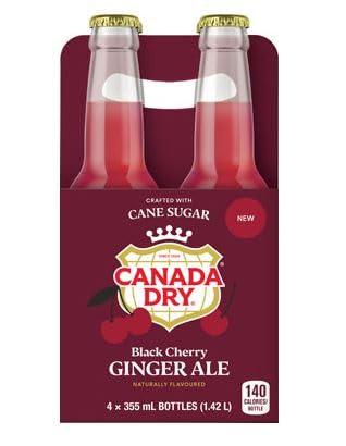 Canada Dry Black Cherry Ginger Ale Glass Bottles, 4 Bottles x 355mL/12 fl. oz (Shipped from Canada)