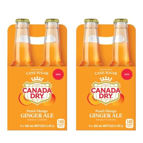 Canada Dry Peach Mango Ginger Ale Glass Bottles, 4 Bottles x 355mL/12 fl. oz (Shipped from Canada)