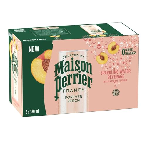 Maison Perrier France Peach, Sparkling Water Beverage, Natural Peach Flavour, No Calories, No Sweeteners, No Sodium, Sourced & Bottled In France, 8 x 330ml/11.16 fl. oz (Shipped from Canada)