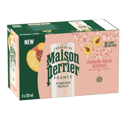 Maison Perrier France Peach, Sparkling Water Beverage, Natural Peach Flavour, No Calories, No Sweeteners, No Sodium, Sourced & Bottled In France, 8 x 330ml/11.16 fl. oz (Shipped from Canada)