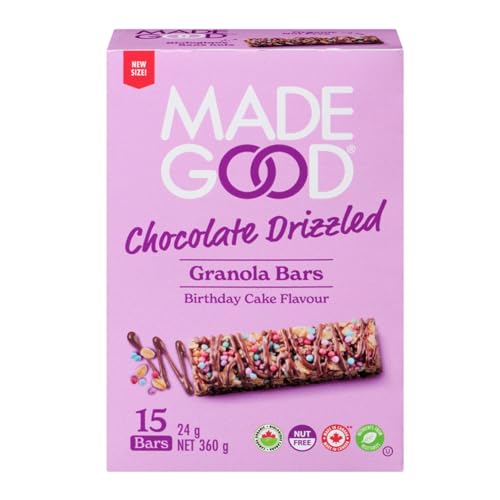 MadeGood Granola Bars Chocolate Drizzled Birthday Cake Flavour - New Size, 15 x 24g, 360g/12.1 oz (Shipped from Canada)