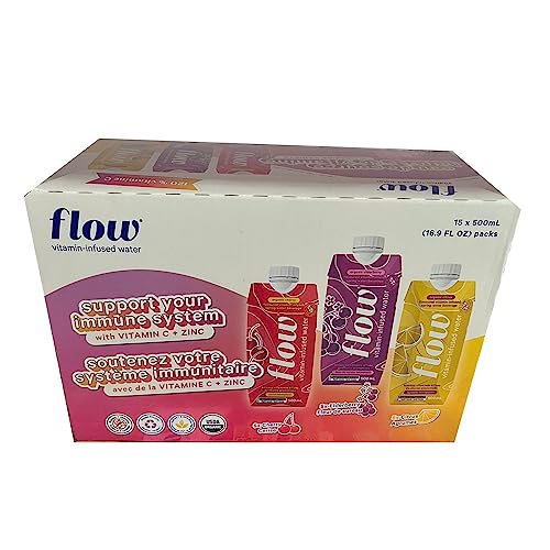 Flow Vitamin-Infused Spring Water Variety Pack, Cherry, Elderberry and Citrus, 15ct, 500ml/16.9fl. oz. (Shipped from Canada)