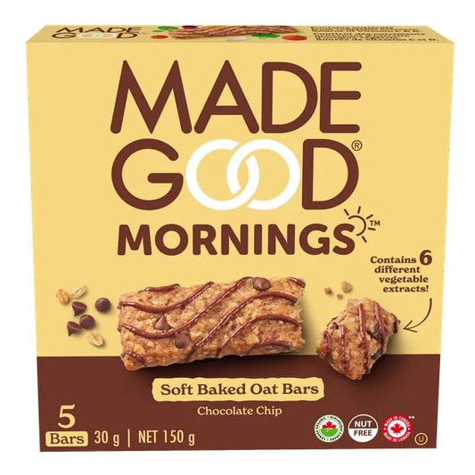 Made Good Mornings Chocolate Chip Soft Baked Oat Bars, 5 Bars x 30g, 150g/5.3oz (Shipped from Canada)