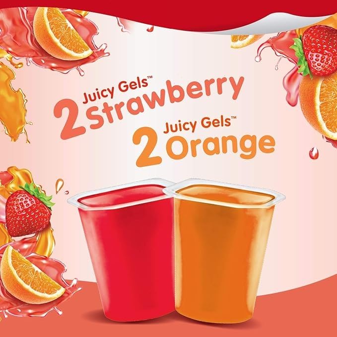 Snack Pack Juicy Gels Reduced Sugar Strawberry and Orange Fruit Juice Cups, 4 Cups, 396g/14 oz (Shipped from Canada)