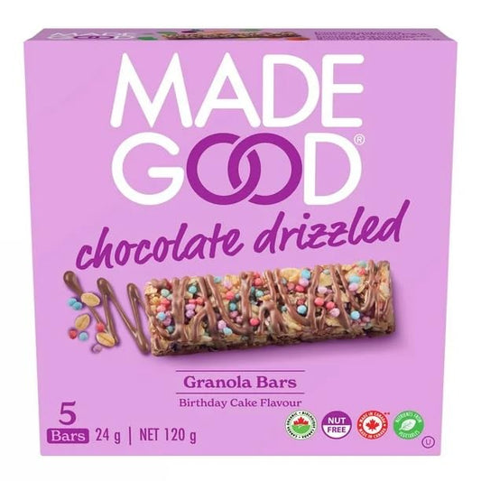 Made Good Birthday Cake Chocolate Drizzled Granola Bars, 5 Bars x 24g, 120g/4.2 oz (Shipped from Canada)
