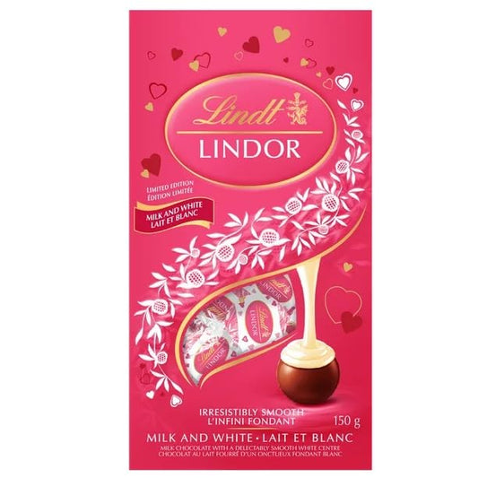 Lindt LINDOR Milk and White Chocolate Truffles Valentines Day, 150g/5.3 oz (Shipped from Canada)