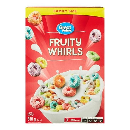 Great Value Family Size Fruity Whirls, Fruity Whirls Breakfast Cereal, 580g/20.5 oz (Shipped from Canada)
