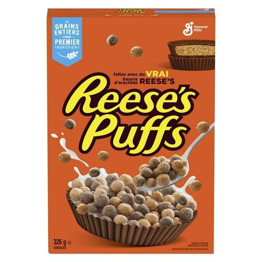 Reese's Puffs Breakfast Cereal, Peanut Butter Chocolate, Whole Grains, 326g/11.50 oz (Shipped from Canada)