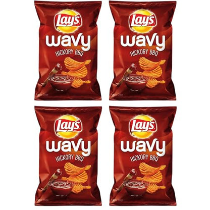 Lays Wavy Hickory BBQ Potato Chip Family Bag pack of 4