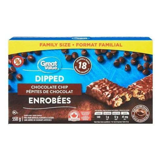 Great Value Chocolate Dipped Granola Bars, Family Size, 18 Bars, 558g/19.6 oz (Shipped from Canada)