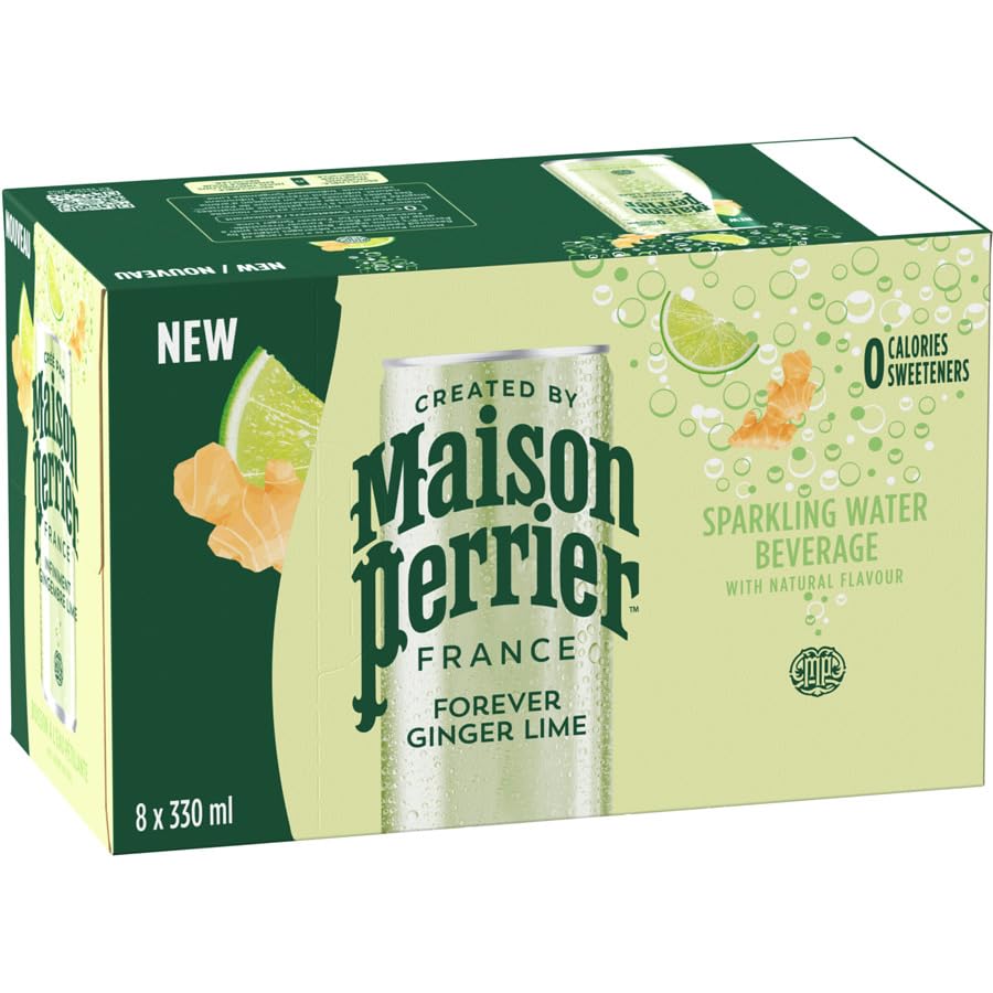 Maison Perrier France Ginger Lime, Sparkling Water Beverage, Natural Ginger Lime Flavour, No Calories, No Sweeteners, No Sodium, Sourced & Bottled In France, 8 x 330ml/11.16 fl. oz (Shipped from Canada)