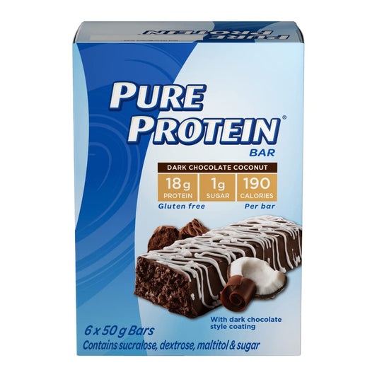 Pure Protein Dark Chocolate Coconut 6 X 50g Bars, 300g/10.5oz (Shipped from Canada)