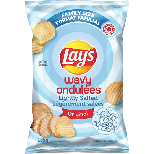 Lays Wavy Lightly Salted Potato Chips Family Bag, 235g/8.2oz (Shipped from Canada)