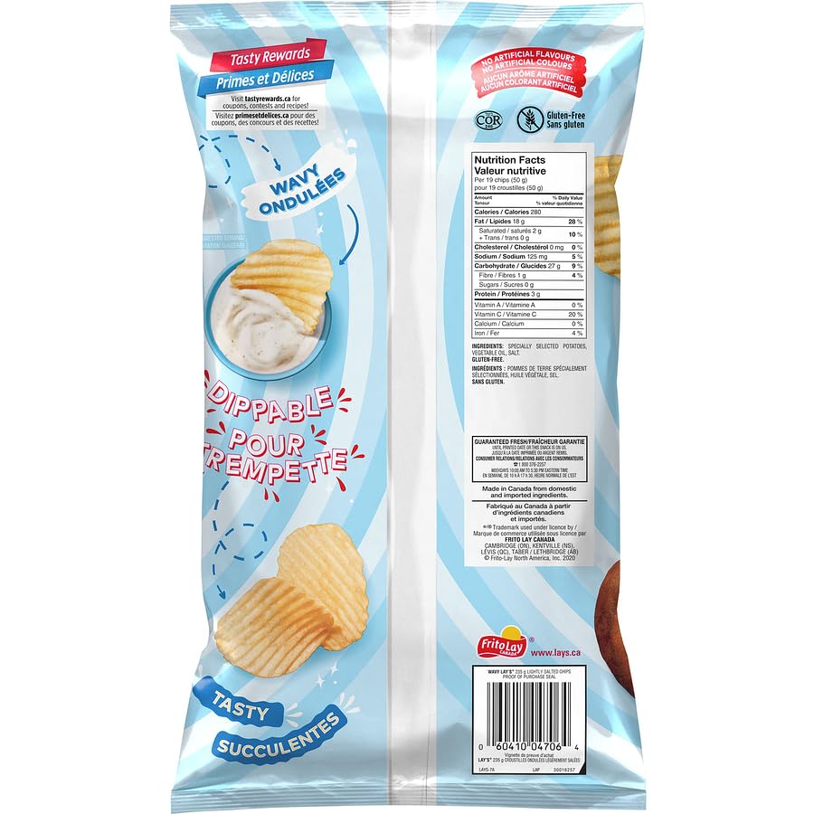 Lays Wavy Lightly Salted Potato Chips Family Bag, 235g/8.2oz (Shipped from Canada)