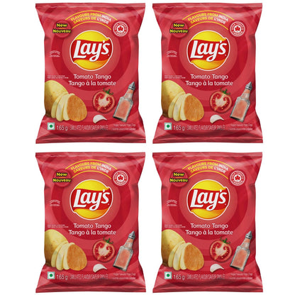 Lays Flavours from India Tomato Tango Ridged Potato Chips pack of 4