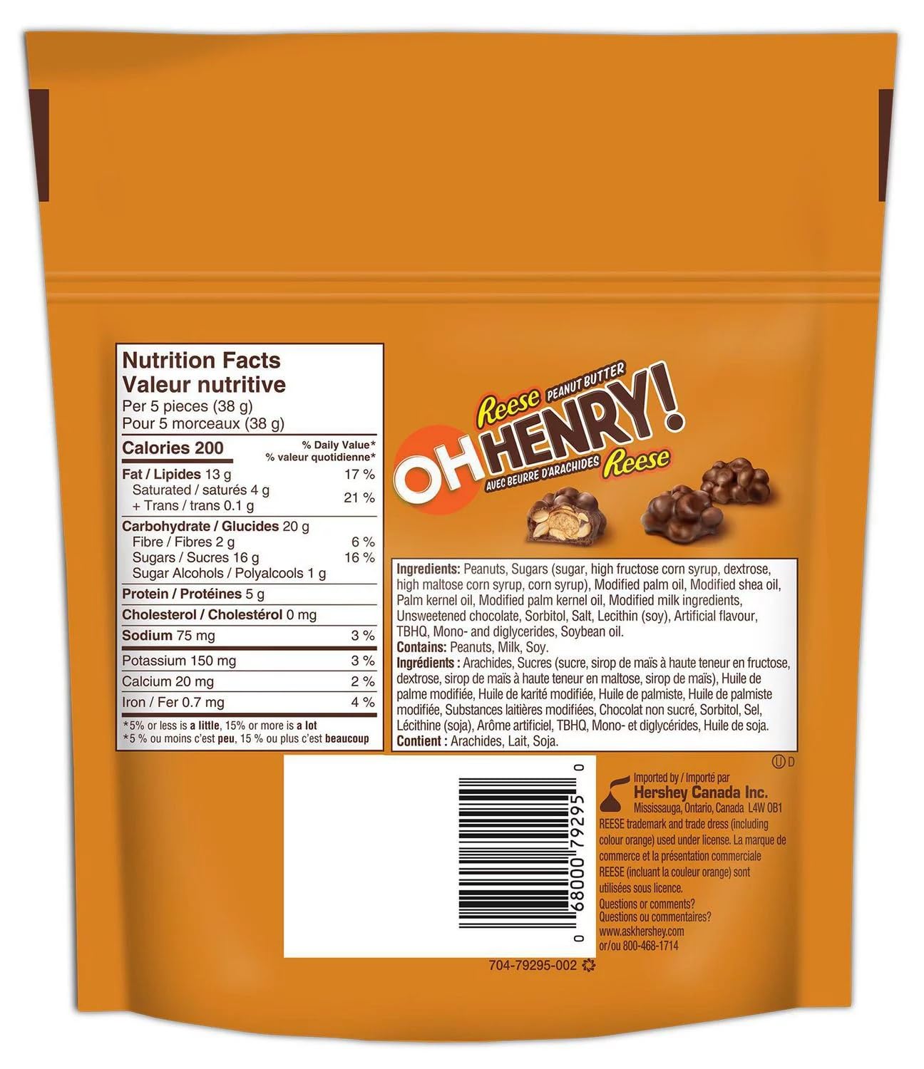 OH HENRY! Bite Sized Pieces with Reese Peanut Butter 180g/6.3oz (Shipped from Canada)