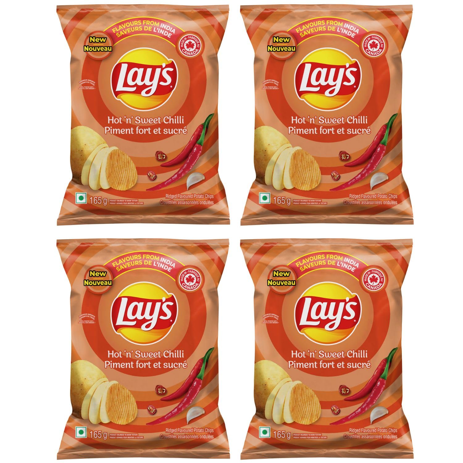Lays Sweet Chilli Ridged Potato Chips pack of 4