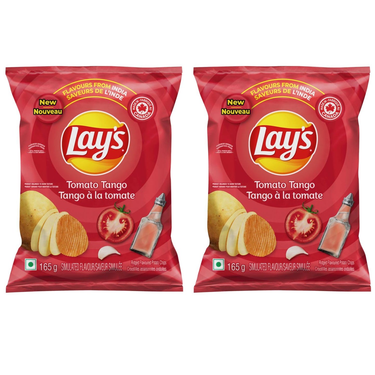 Lays Flavours from India Tomato Tango Ridged Potato Chips pack of 2
