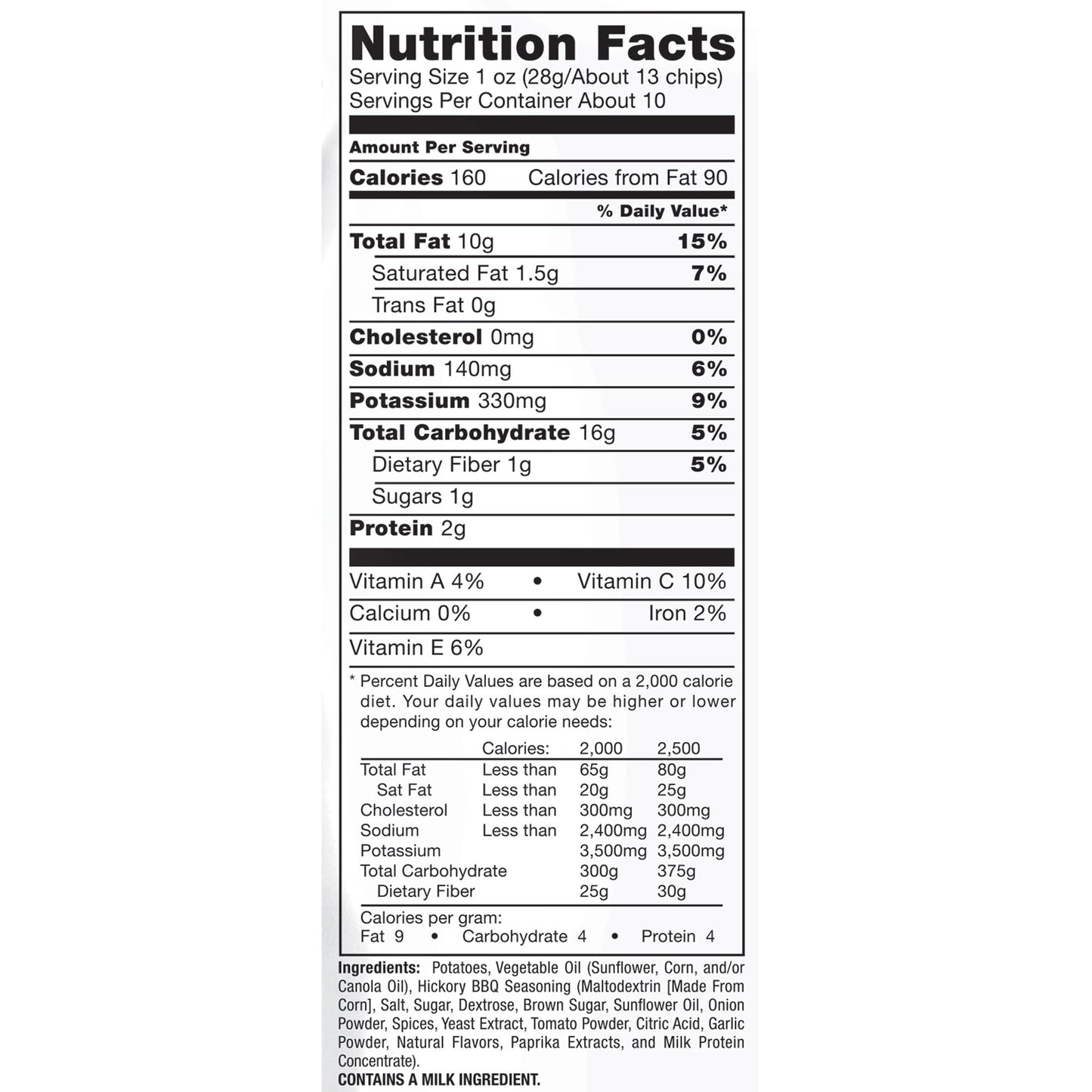 Lays Wavy Hickory BBQ Potato Chip Family Bag Nutritional Facts