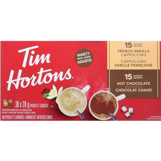 Tim Hortons Hot Chocolate Assorted Variety, French Vanilla & Cappuccino 30x28g (Shipped from Canada)