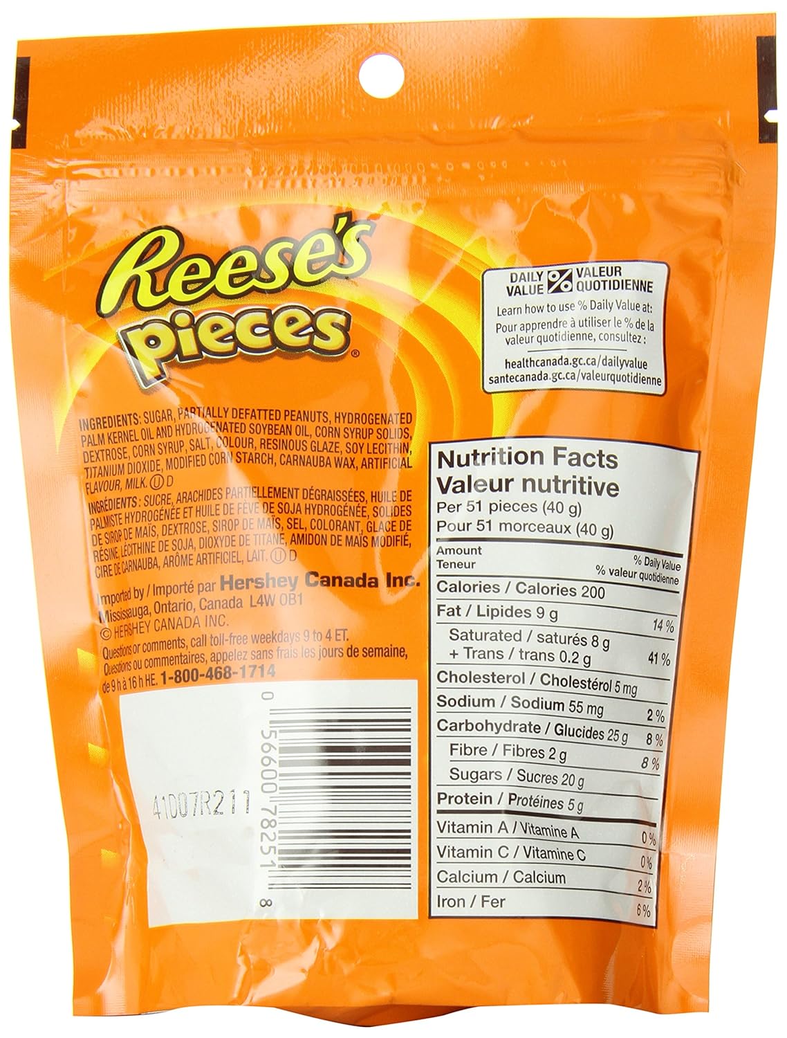Reese's Pieces Chocolate Peanut Butter Candy Bag, 230g/8.11oz (Shipped from Canada)
