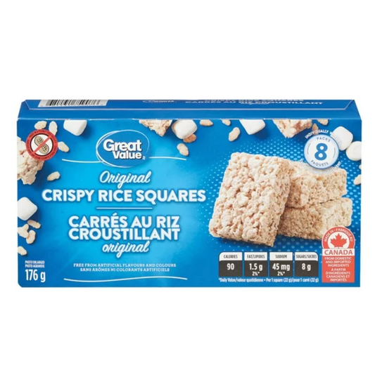 Great Value Crispy Rice Marshmallow Original Squares, 176g/6.2oz (Shipped from Canada)