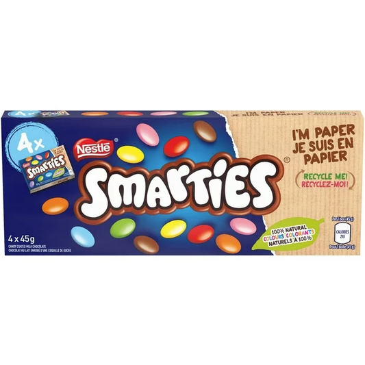 Nestle Smarties Chocolate Coated Milk Chocolate Multipack 4 X 45g, 180g/6.34oz (Shipped from Canada)