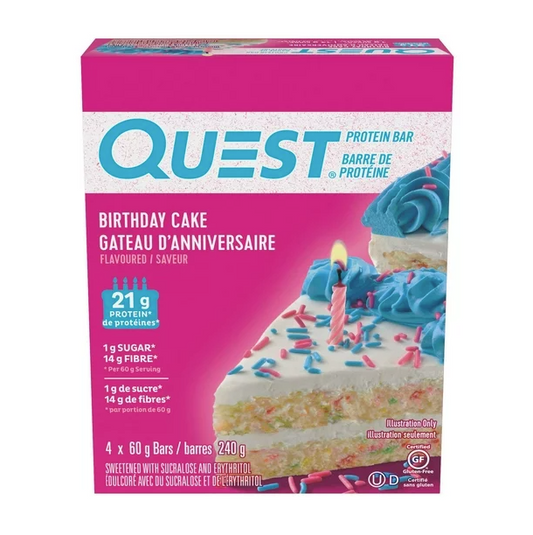 Quest Birthday Cake Protein Bars, 4 x 60g/8.4oz Shipped from Canada