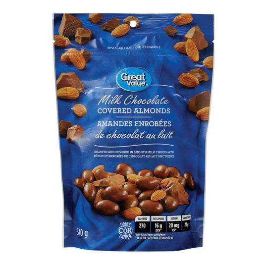 Great Value Milk Chocolate Covered Almonds Bag 340g/11.9oz (Shipped from Canada)