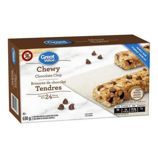 Great Value Granola Bar Chewy Chocolate Chip Family Size, 630g/22.2 oz (Shipped from Canada)