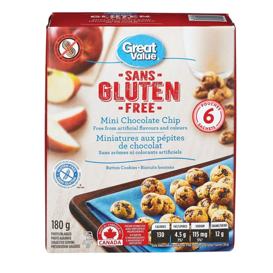 Great Value Gluten Free Mini Chocolate Chip Cookies 180g/6.3oz (Shipped from Canada)