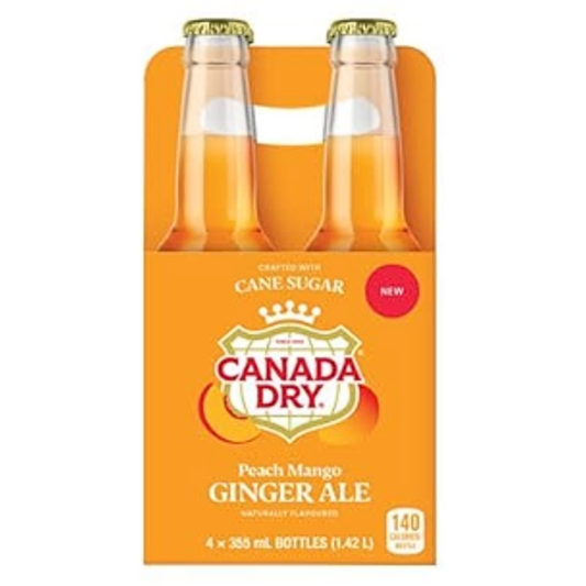 Canada Dry Peach Mango Ginger Ale Glass Bottles, 4 Bottles x 355mL/12 fl. oz (Shipped from Canada)