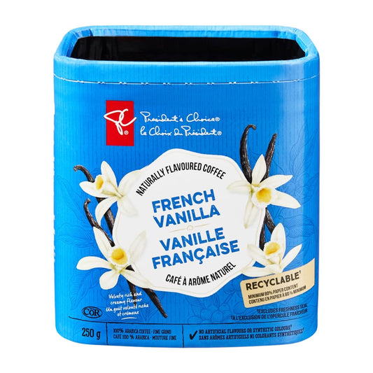 Presidents Choice French Vanilla Naturally Flavored Coffee, Fine Grind, 250g/8.8oz (Shipped from Canada)