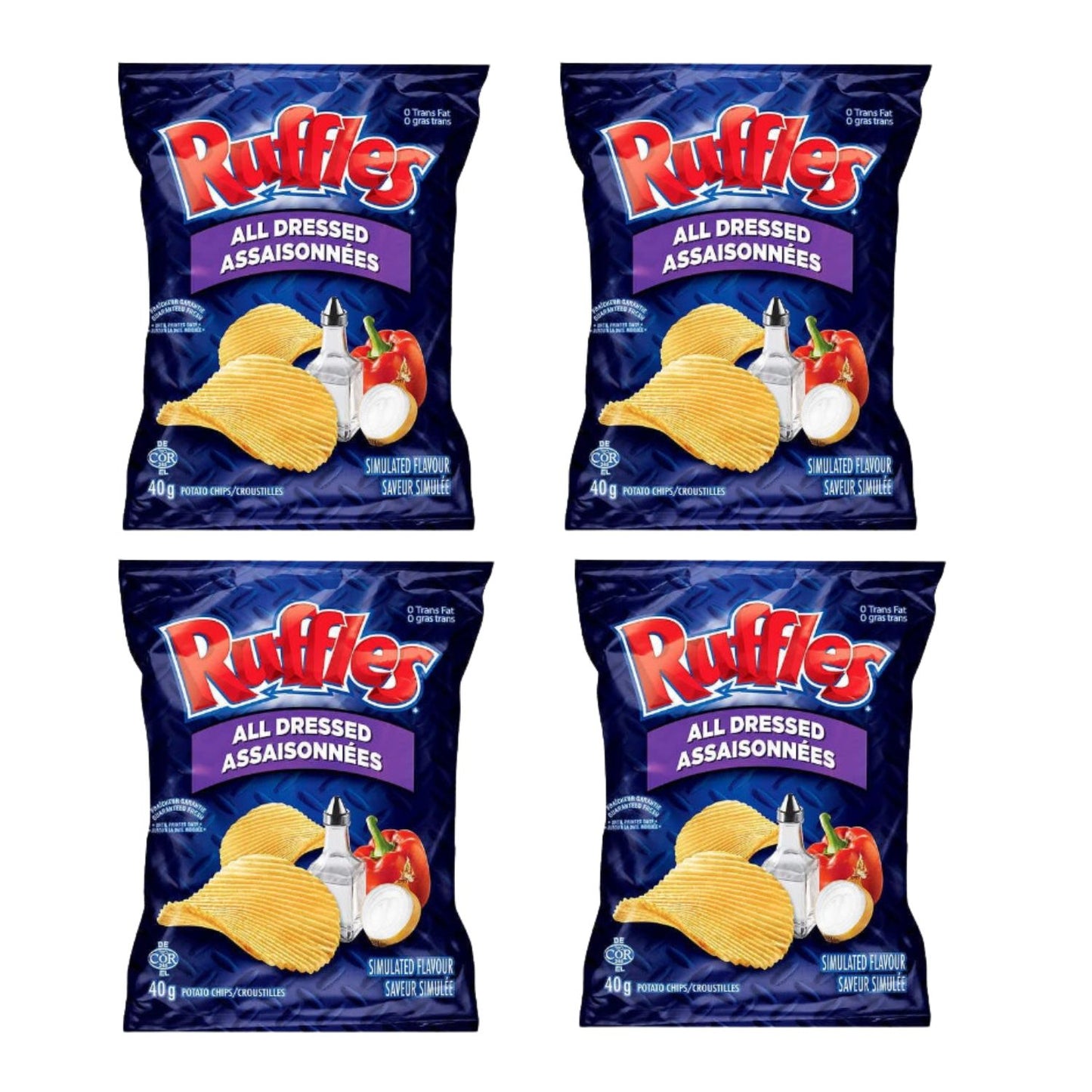 Ruffles All Dressed Chips Snack Bag pack of 4