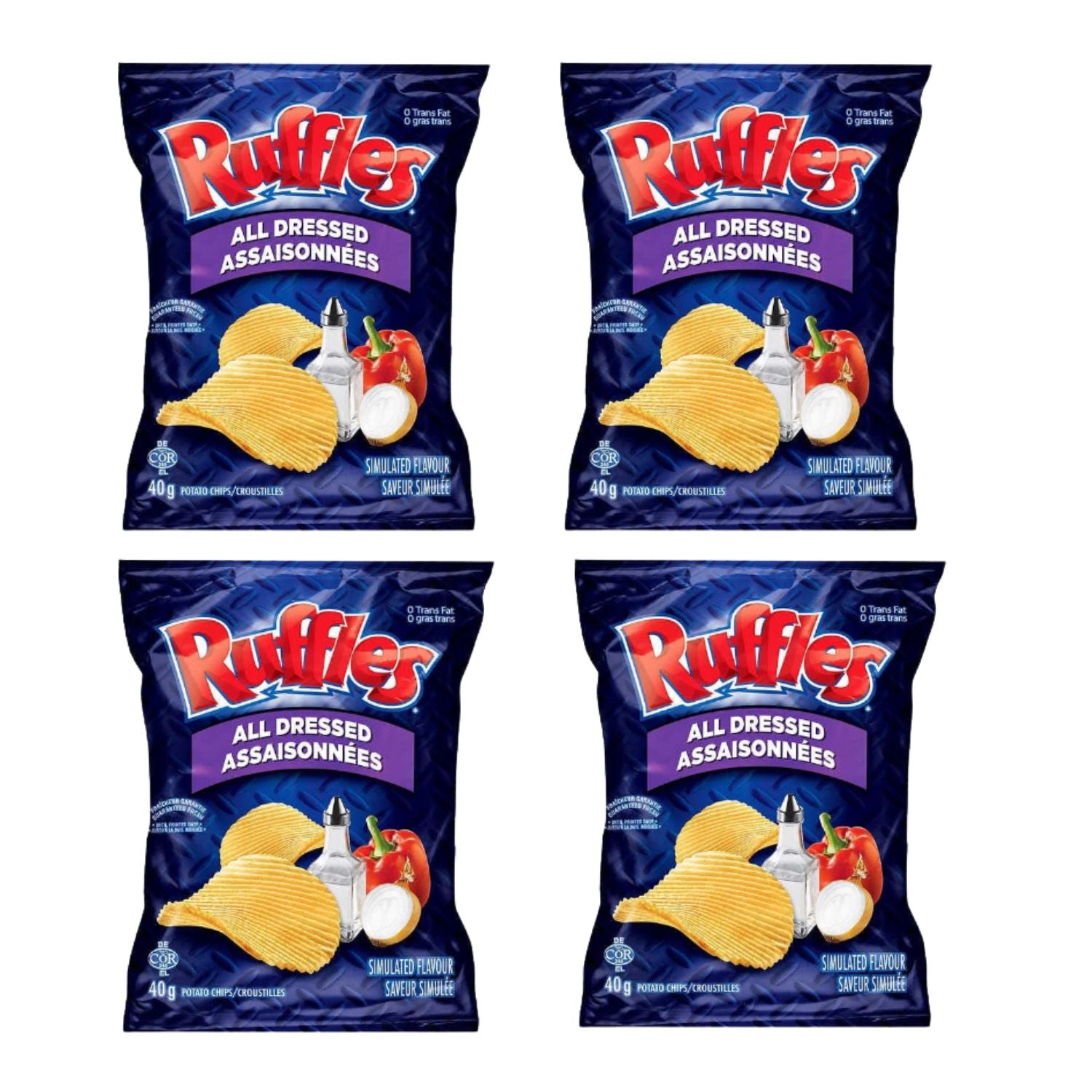 Ruffles All Dressed Chips Snack Bag pack of 4