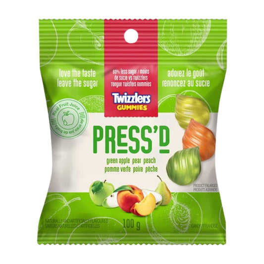 Twizzlers Press'd Fruit Gummies, Green Apple, Pear, & Peach Flavors, 100g/3.5oz (Shipped from Canada)