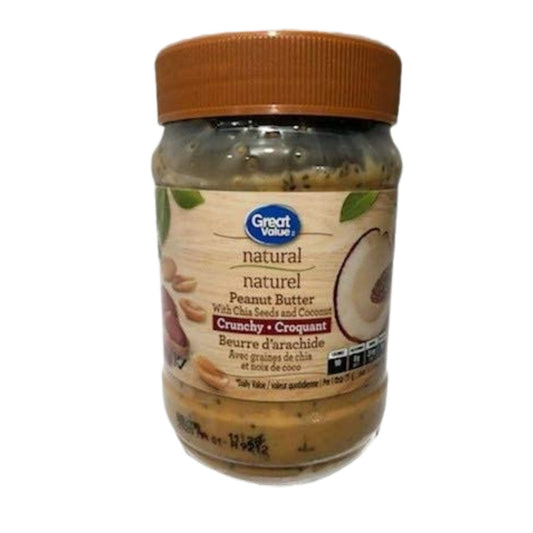 Great Value,Natural Crunchy Peanut Butter with CHIA Seeds & Coconut 500g/17.6oz (Shipped from Canada)