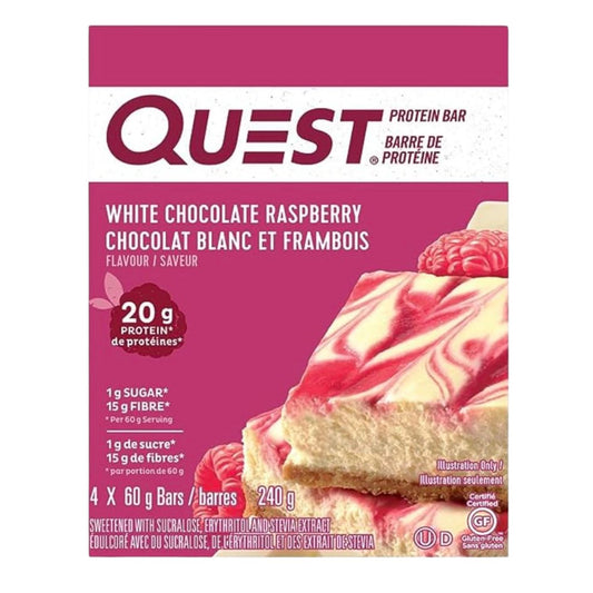 Quest White Chocolate Raspberry Flavoured Protein Bars Gluten Free  60g/2oz (Shipped from Canada)