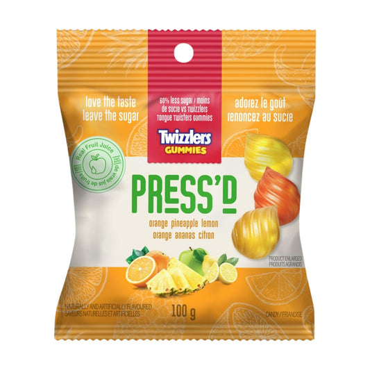 Twizzlers Press'd Fruit Gummies, Orange, Pineapple & Lemon Flavors 100g/3.5oz (Shipped from Canada)