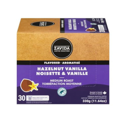 Zavida Single Serve Coffee K-Cup Hazelnut Vanilla Medium Roast, 30 Count, 330g/11.64oz (Shipped from Canada)