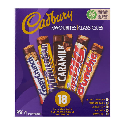 Cadbury 18 Full Size Assorted Chocolate Bars, Caramilk, Mr Big, Crispy Crunch, Crunchie, Wunderbar