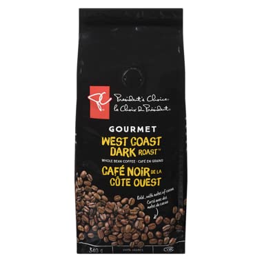 Presidents Choice West Coast Dark Roast Gourmet Whole Bean Coffee 340g/11.9oz (Shipped from Canada)