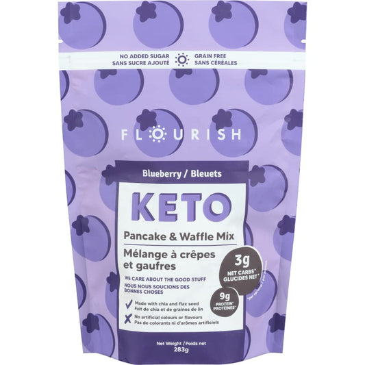 Flourish Keto Blueberry Whey Protein Pancake & Waffle Mix 283g/9.9oz (Shipped from Canada)