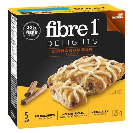 Fiber 1 Delights Soft Baked bar Cinnamon Bun 125g/4.4oz (Shipped from Canada)