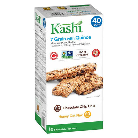 Kashi 7 Grain with Quinoa Bulk Pack of 40 Bars, Chocolate Chip and Honey Oat Flax, 800g/28.21oz (Shipped from Canada)