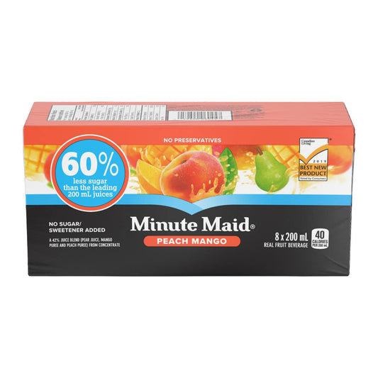 Minute Maid Peach Mango No Added Sugar Juice Boxes 200ml/6.7fl.oz (Shipped from Canada)