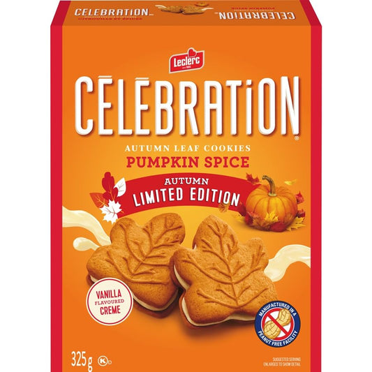 Leclerc Autumn Leaf Cookies Pumpkin Spice Vanilla Flavoured Creme, 325g/11.4oz (Shipped from Canada)