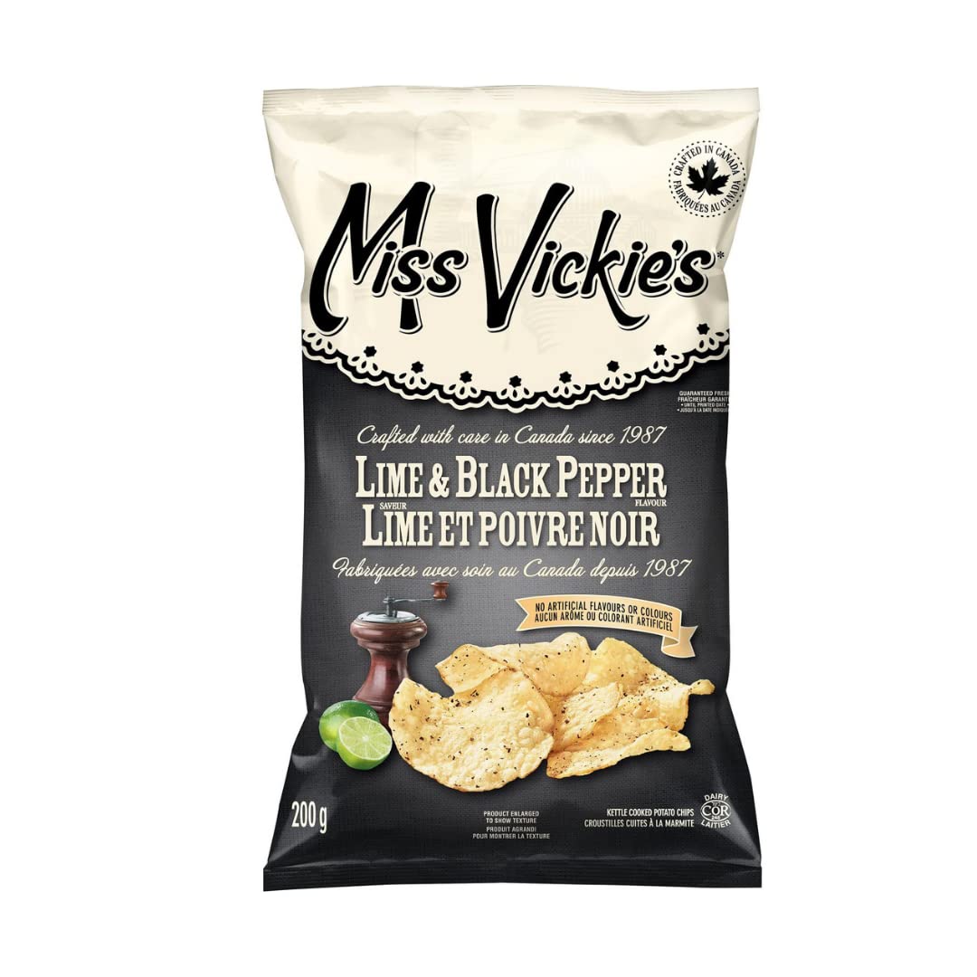 Miss Vickie's Lime & Black Pepper Potato Chips front cover