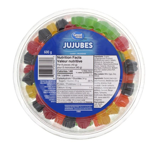 Great Value Tub of Gummy Jujubes 600g/21.16oz (Shipped from Canada)